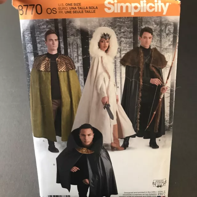 Simplicity Sewing Pattern 8770 Cosplay Costume Cape Womens Fur Hood Mens Cloak