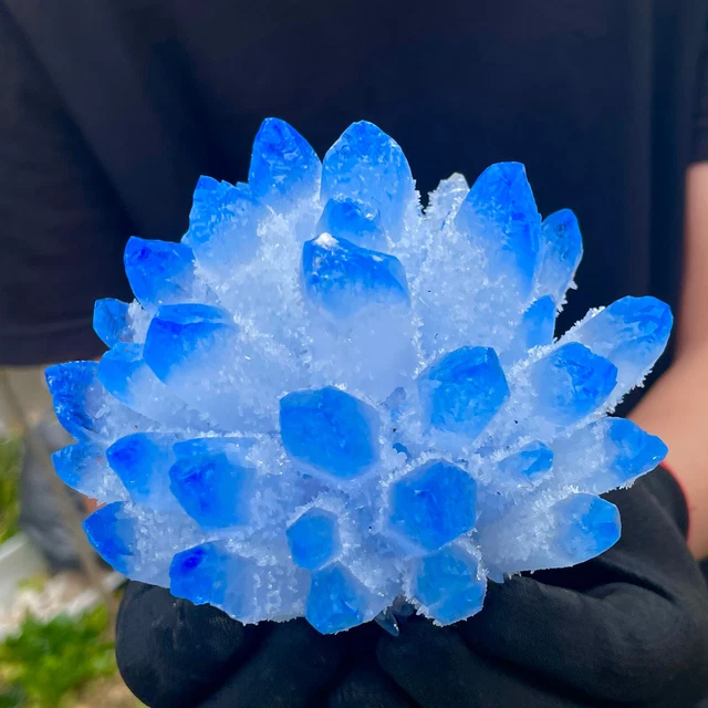 2.02LB New Find sky blue Phantom Quartz Crystal Cluster Mineral Specimen Healing 3