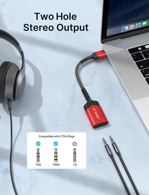 JSAUX USB Sound Card, USB to 3.5mm Jack Audio Adapter External Stereo USB Audio 3