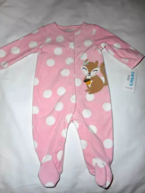 Carters Baby Girl Warm Fleece Pink Squirrel Sleeper - Infant Size 3 Months