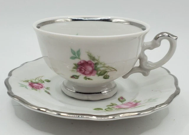 Chalfonte CPC Porzellan Bavaria GermanyTea Cup An Saucer Rose Pattern SilverGilt