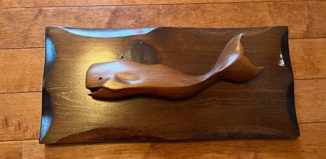 Vintage Wooden Whale Hanging Art 12 x 5.5 inches !