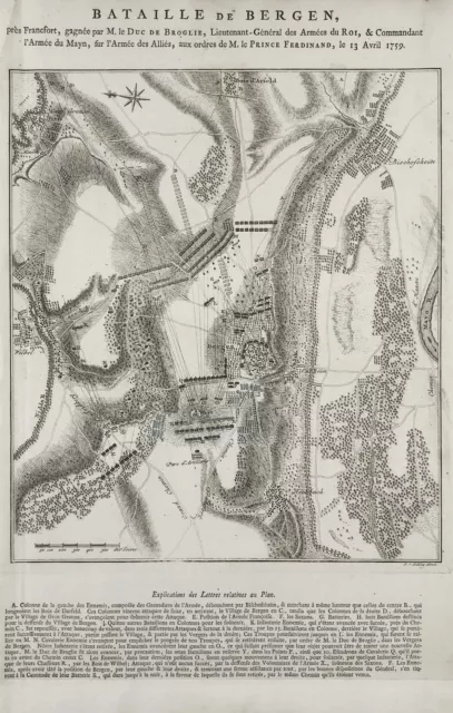 Bergen-Enkheim Frankfurt Am Main, Alemania Hessen Mapa Schley Grabado 1760