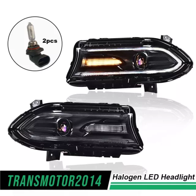 Halogen LED DRL Projector Headlights Lamps Fit For 2015-2022 Dodge Charger 1Pair