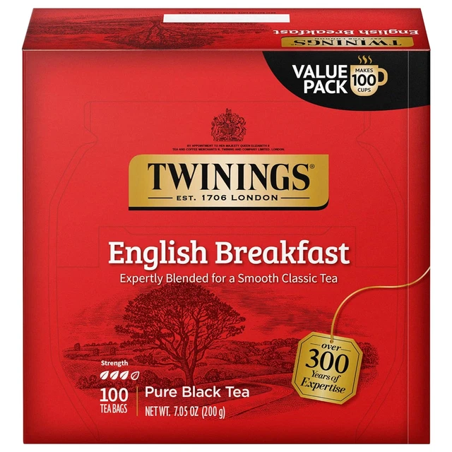 TWININGS ENGLISH BREAKFAST Black Tea, 100 Individually Wrapped Tea Bags
