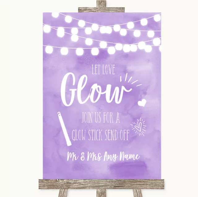 Lilac Watercolour Lights Let Love Glow Glowstick Personalised Wedding Sign