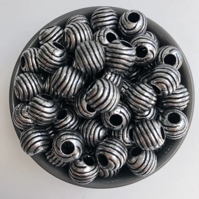 20X Macrame Beads Antique Silver 16mm Round Metallic Acrylic 6mm Big Hole Bead