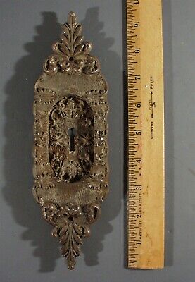 Vintage Salvaged Ornate Door Key Plate Recessed Center Key Hole Well, Iron