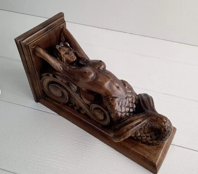 Corbel Mermaid of wood Decorative Carved Wooden Corbel 1pc Wall Hanging Decor