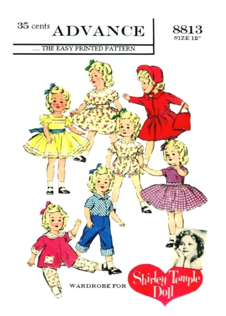 Vintage 1959 Shirley Temple 12" Doll Clothes Pattern Reproduction Advance 8813