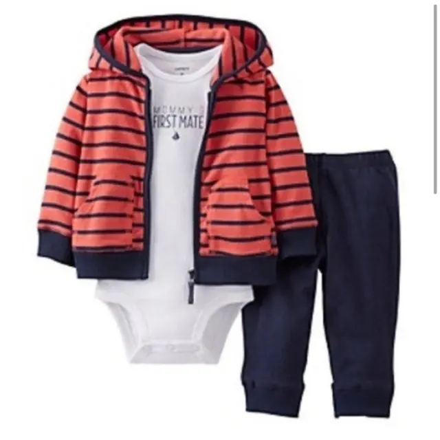 Carters Layette Set 3 Piece Boy Orange Blue Stripe Mommy's First Mate 12 Mos New