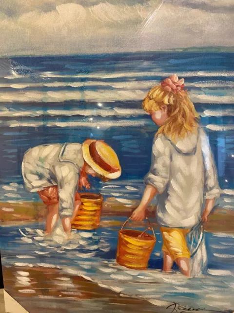 Peinture Huile Sur Toile Enfants A La Plage Jeux De Bord De Mer 3