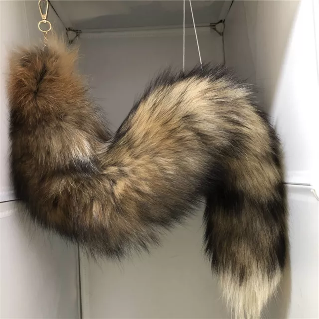 16"28" Long Real Genuine Fox Fur Tail Keychain Bag Charm Cosplay Toys Tassels