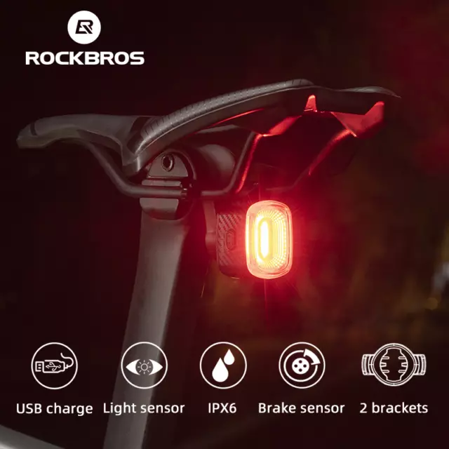 ROCKBROS Bicycle Rear Light Smart Auto Brake Sensing Taillight Rechargeable LED