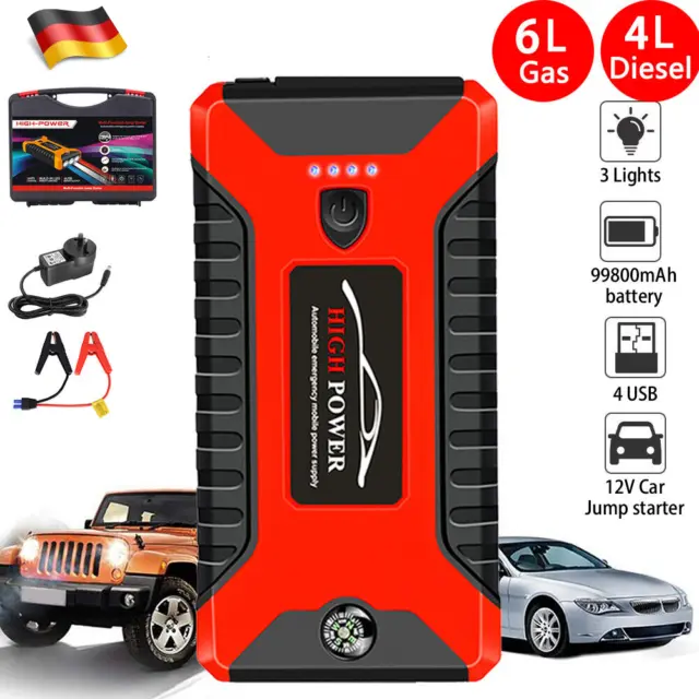 99800mAh Auto KFZ Starthilfe Jump Starter Ladegerät Booster PKW 12V Power Bank