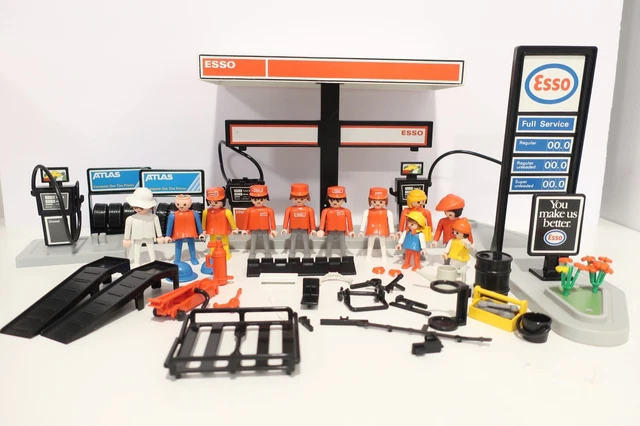 Station Essence ESSO Playmobil Vintage 1981 - Poubelle Blanche & Accessoires - Set 3439 D'origine