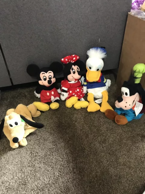 lot Walt Disney Mickey Minnie Mouse Goofy Donald Pluto Plush Beanies babies