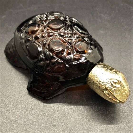Avon Field Flowers Cologne Turtle 1 oz Brown Glass Gold Head Full? READ