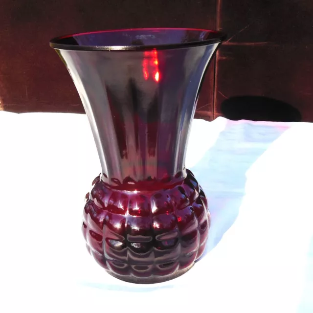 1 Anchor Hocking Royal Ruby Red Glass 9" high Pineapple Mid Century Vase