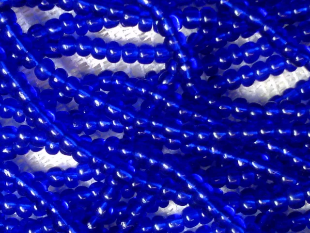 vtg 1 HANK COBALT BLUE LARGE ROUND GLASS BEADS VENICE  #123017d