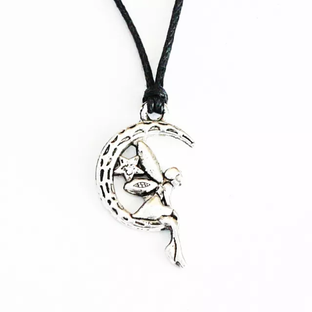 Moon Fairy Charm Pendant Choker Necklace with Black Cord