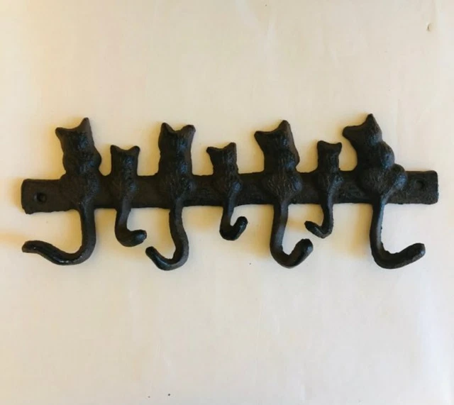 Antique Cast Iron Wall Hooks Six Cats Kittens Coat Hat Towel Hanging Hook Rustic