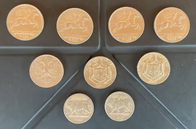 albania coins set, 9 pcs used 1/4 - 1/2 - 1 lek 1926,1927,1930,1931.