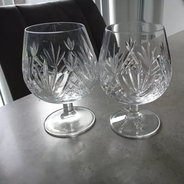 Vintage Edinburgh Crystal Pair Of Balloon Brandy Glasses