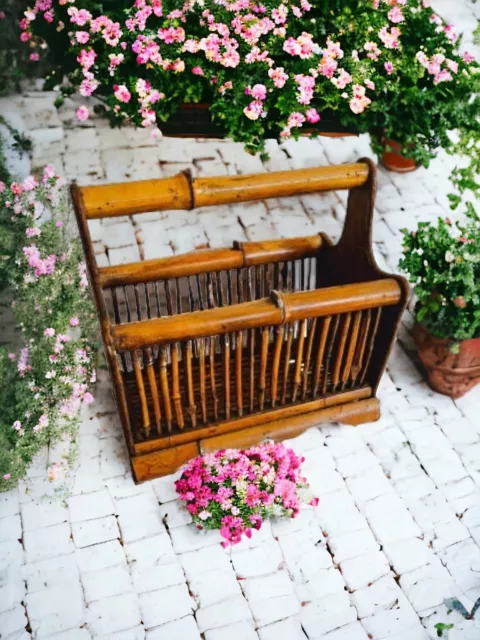 Vintage Magazine Holder, Rattan Magazine Bamboo Rack