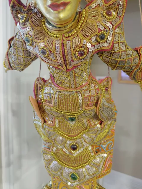 Burmese Asian Wooden Puppet Marionette Hand Painted Rare Elegant Finely Dressed 4