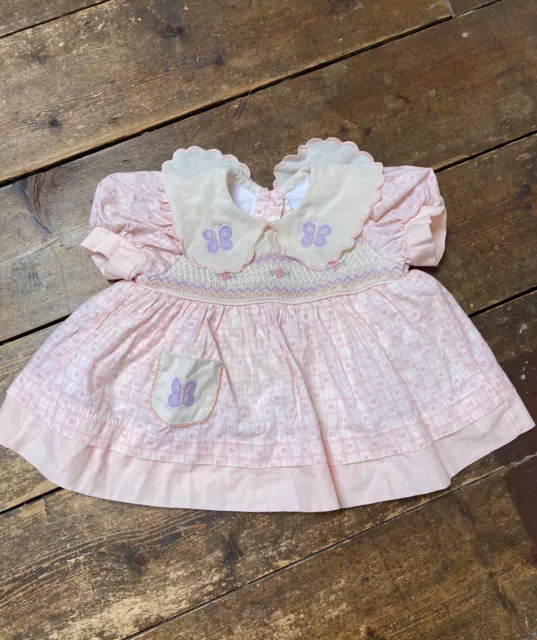 Abito vintage per bambine collare a farfalla 6-9 mesi matrimonio anni '90