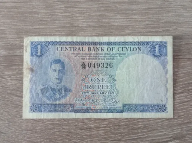 Geldschein 1 Rupie Ceylon Türkischer Tee Yaprak Cay Lose 1951 - REF09740J