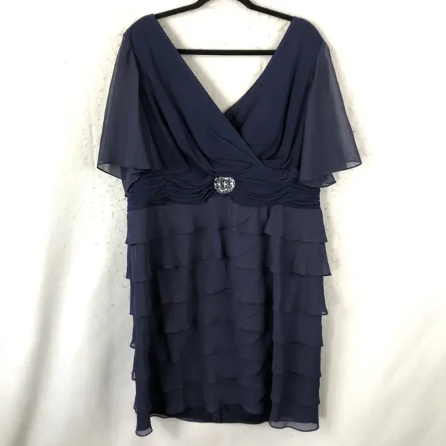 Jessica Howard Dress Womens 20W Plus Size Navy Blue Layers Event Occasion