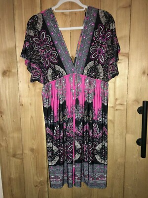 Urban Mango Womens Pink & Black Multicolor Dress w Rhinestones Size L New