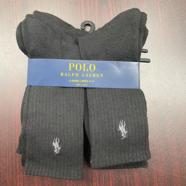 Polo Ralph Lauren Crew Socks Black Boy’s 9-11 NWT 6 Pack