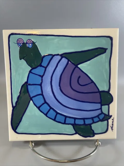 Diane Artware Decorative Art Tile 24921 Turtle 6”X 6” Signed Wall Hanging 2001