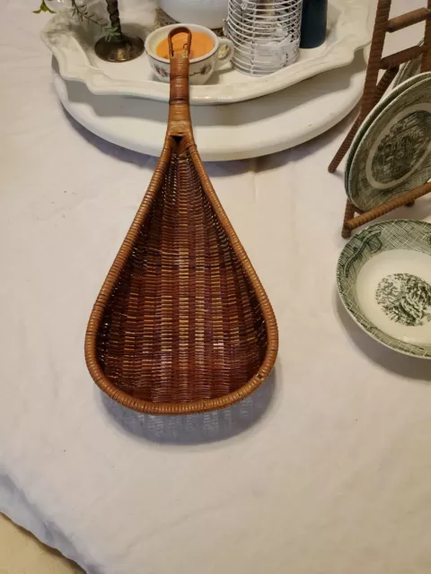 Vtg WICKER BASKET WOVEN RICE SCOOP LADLE DIPPER Long  Handle 17"