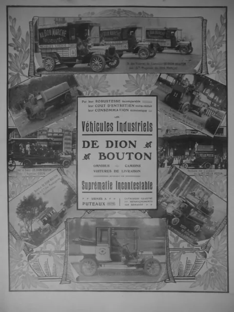 Publicité De Presse 1908 De Dion Bouton Véhicules Industriels - Advertising