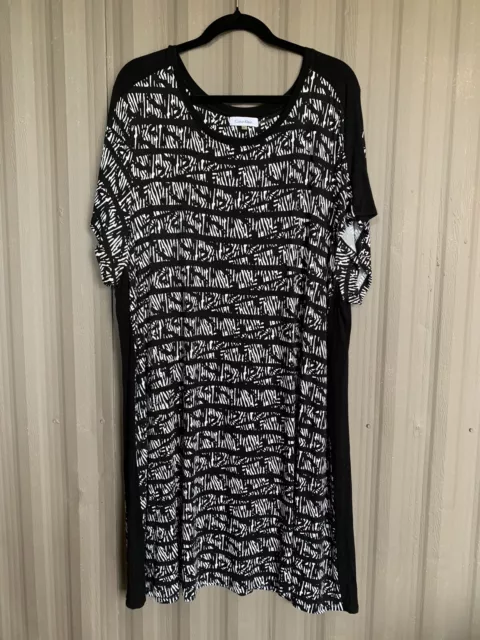 Calvin Klein Dress 3X Black White Print Stretch Pullover Slimming Sides