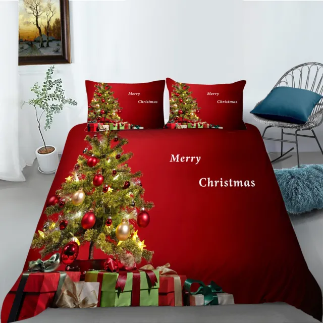 Frohe Weihnachten Bettwäsche-Set, Weihnachtsbaum, Geschenk-Druck Bettbezug