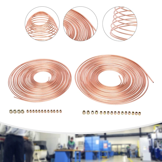 2pcs 50 Feet 3/16" & 1/4" OD Brake Line Tubing Coil &32 Fitting Kit W/32 Fitting
