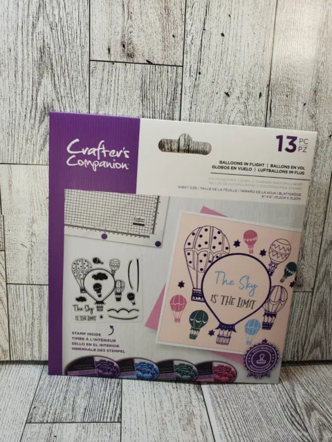 Crafters Companion Hot Air Balloons In Flight Photopolymer 13pc Stamp Set New