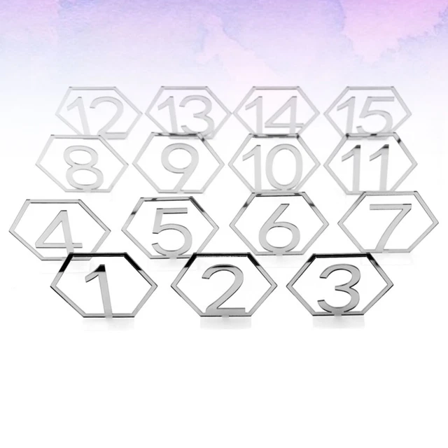 1 juego de 15 piezas 1-15 número de mesa decoración acrílico número de mesa tarjetas huecas