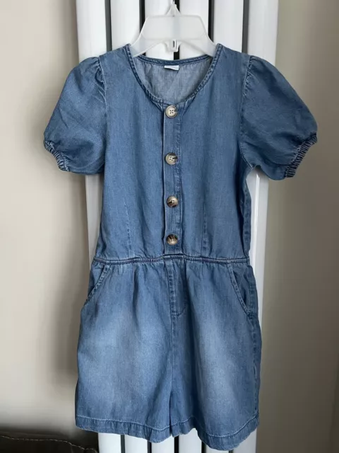 NEXT - Girls Blue Denim Playsuit / Jumpsuit - Size 10 Years - Cotton