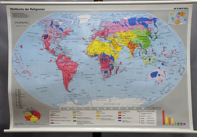 World Map of Religions Vintage Mural Rollable Wall Chart Poster