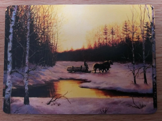 American Swap Playing Card Man & Shire Work Horses Drawn Cart Sleigh Wagon Scene