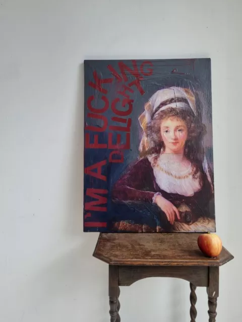 MADE TO ORDER Wandkunst SHABBY CHIC Tafel bemalt Porträt lustiges Geschenk rot grau