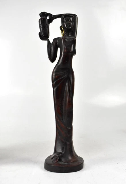 Beautiful African Female Water Carrier Hand Carved Hardwood Figurine