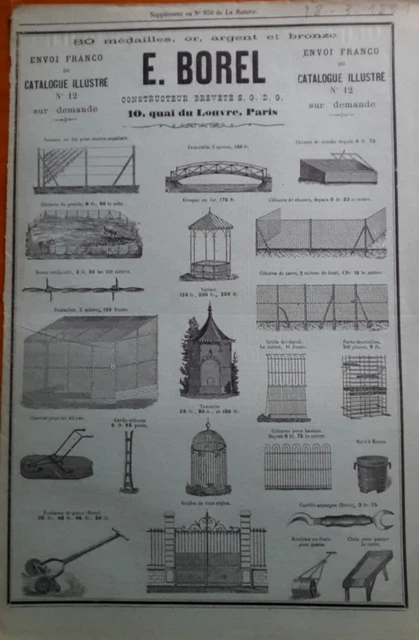 Ancienne publicité de 1891 Ets E. Borel Quai du Louvre Paris, forgeron d'Art