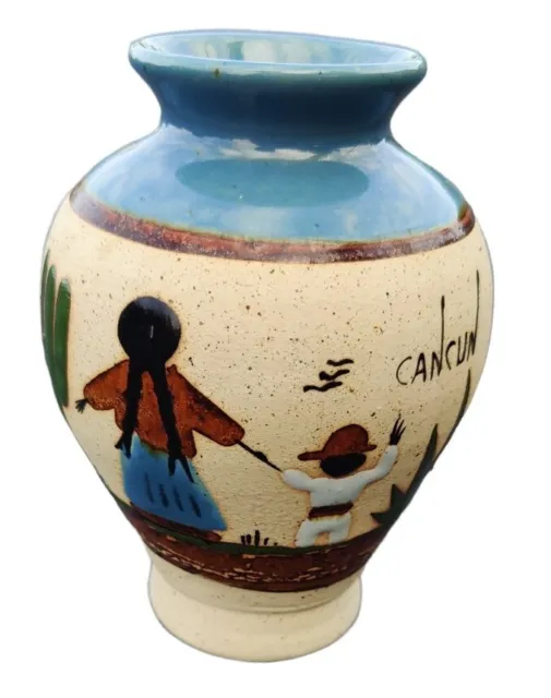 VTG Vase Talavera Puebla Mexican Tonala Pottery Stoneware South Folk Hand Signed